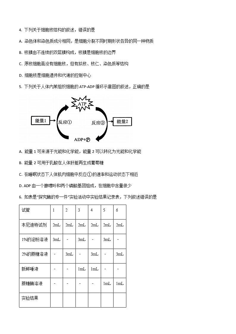 2022-2023学年浙江省杭州市等四校联考高一3月月考生物试题含答案02