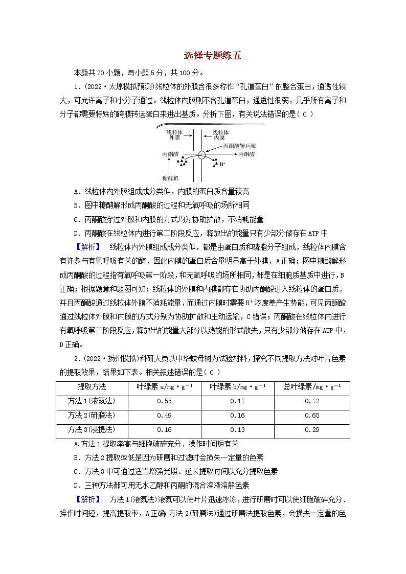 （新高考适用）2023版高考生物二轮总复习 选择专题练5第1页