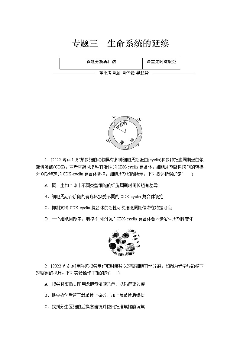 高考生物二轮复习专项分层特训专题三生命系统的延续含答案第1页
