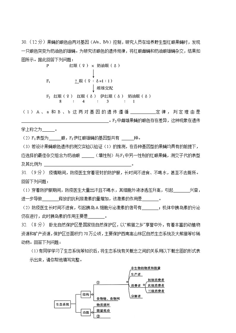 2023年高考第三次模拟考试卷-生物（全国甲卷B卷）（考试版）A403