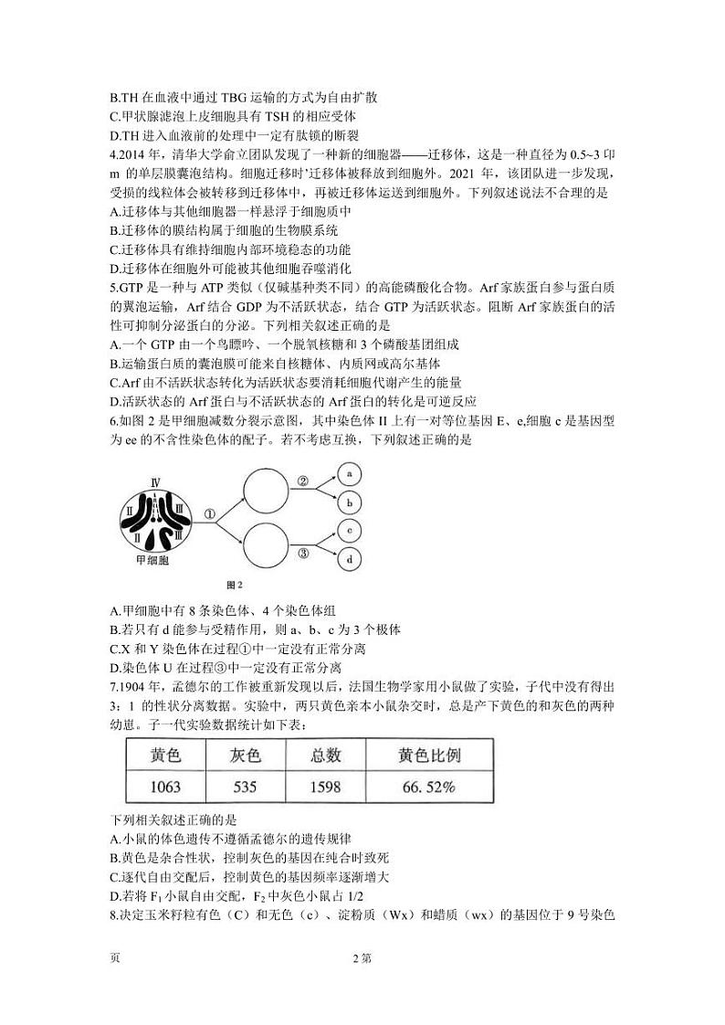 2022-2023学年重庆市巴蜀中学校高三下学期高考适应性月考（八）生物试题（PDF版）第2页