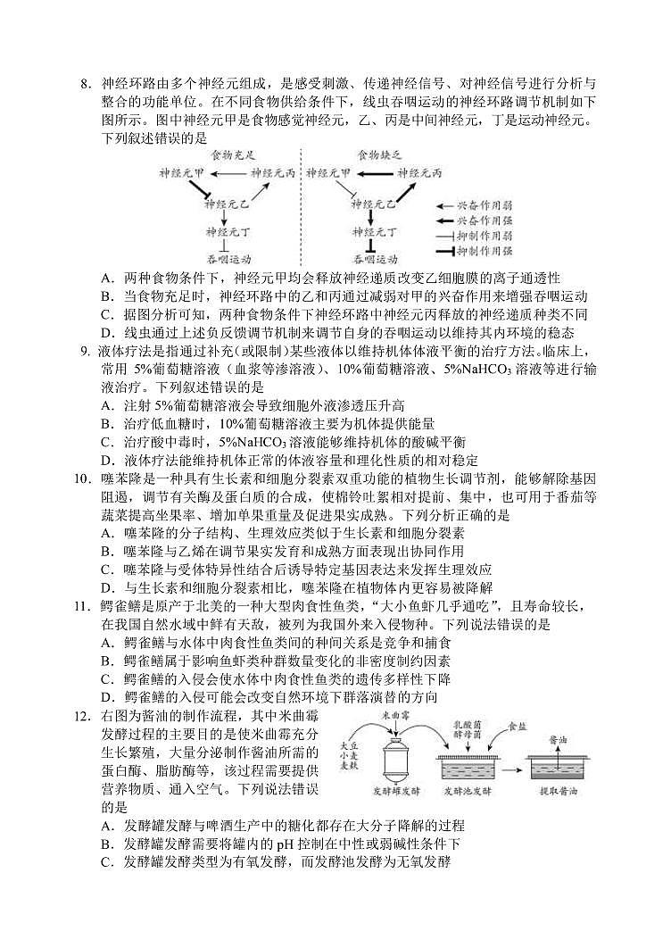 2023届山东省日照市高三下学期校际联合考试（二模） 生物（PDF版）第3页