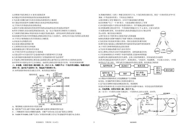 2022-2023学年江苏省南通市海安县中学高三下学期第五次阶段考试 生物 PDF版第2页