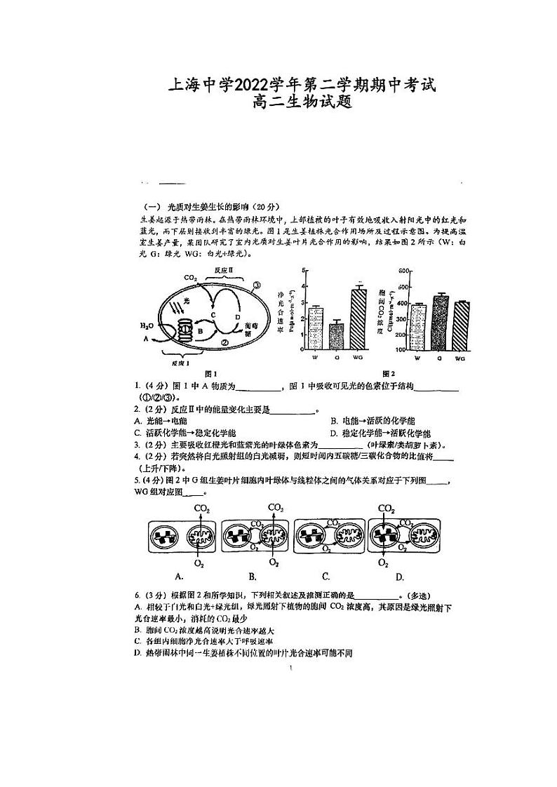 +上海市上海中学2022-2023学年高二下学期期中生物试卷01