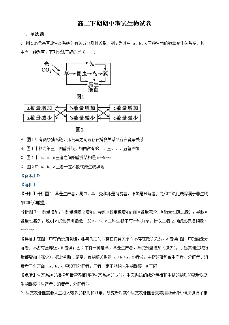 重庆市万州区二中2022-2023学年高二生物下学期期中试题（Word版附解析）01