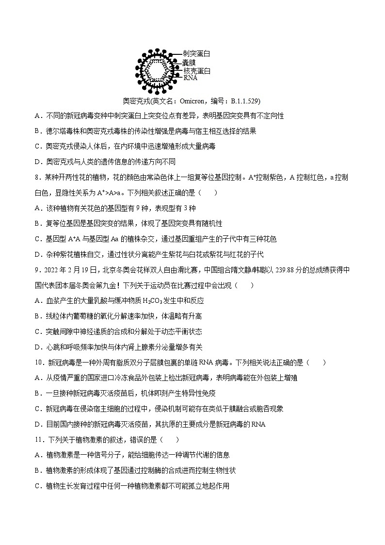 2022年湖南省高三生物考前押题密卷（word版）03