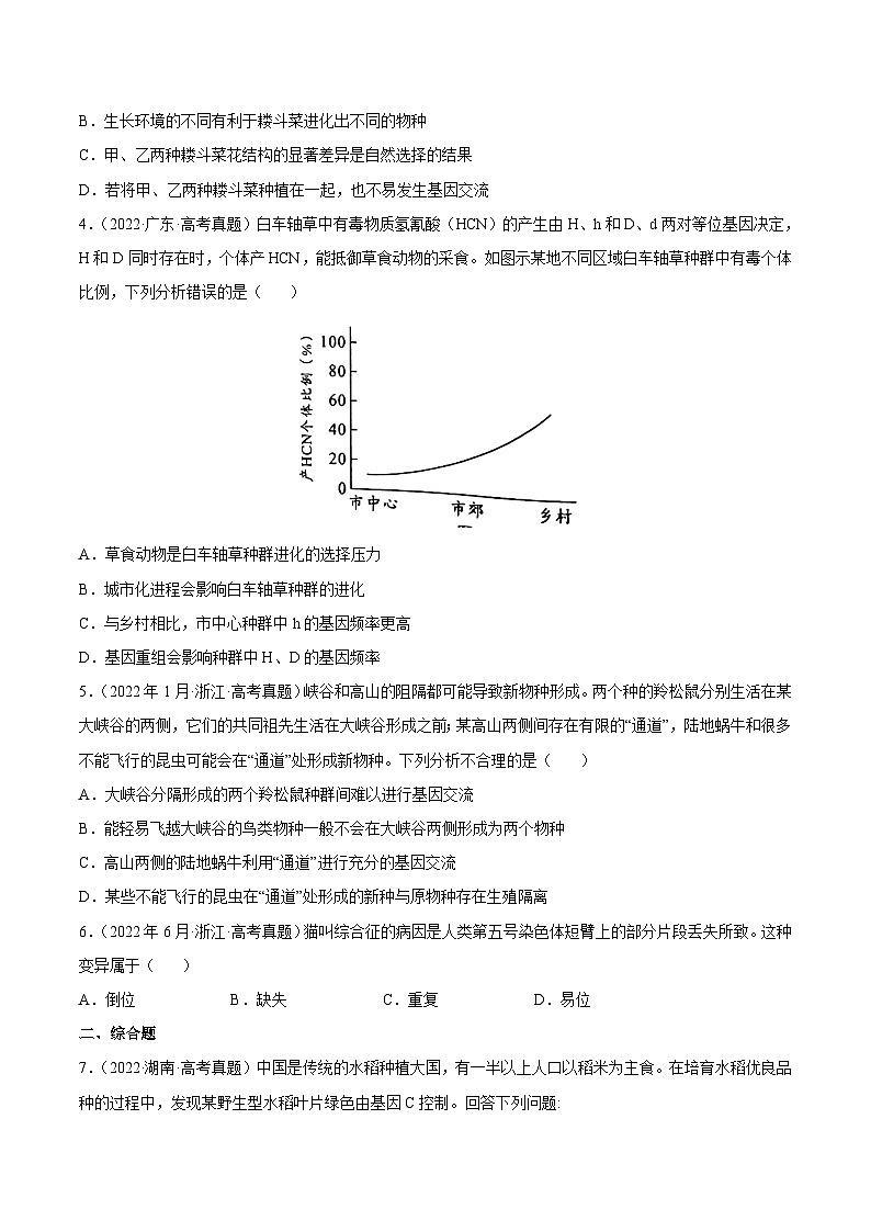 专题08 生物的变异和进化——【新高考专用】2020-2022三年高考真题生物分类汇编（原卷版+解析版）02