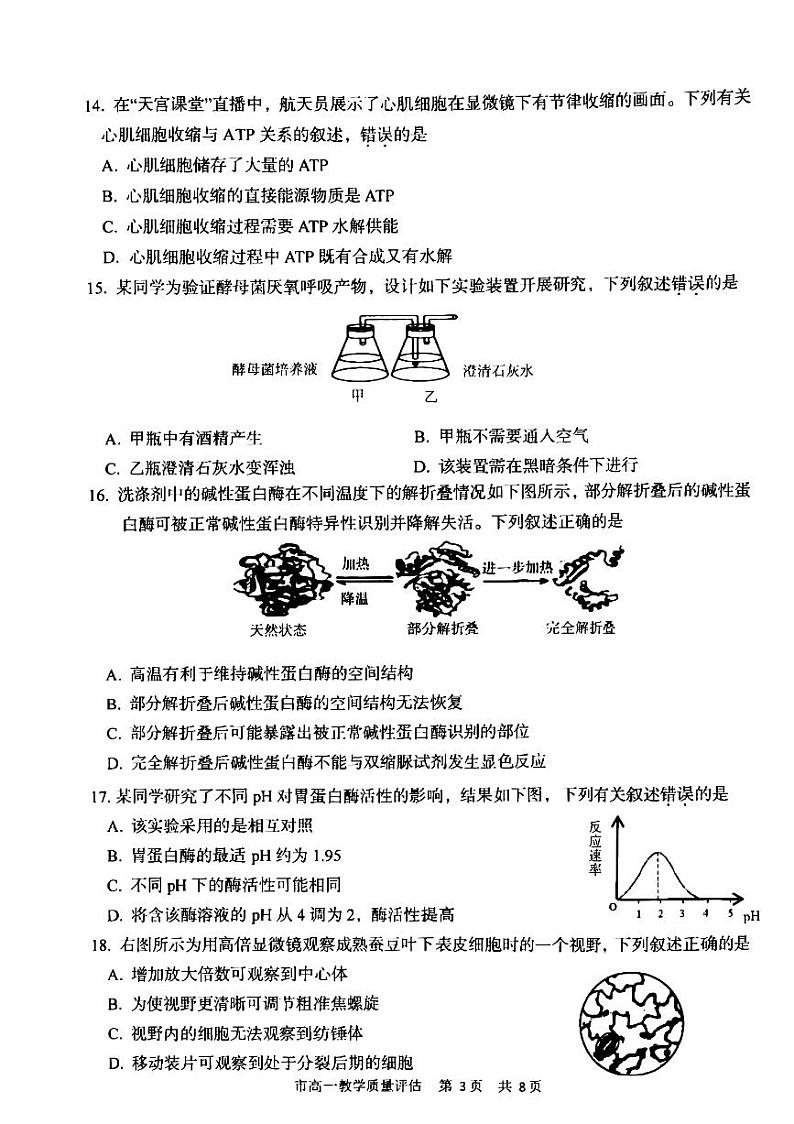 2022-2023学年浙江省台州市高一上学期期末考试生物PDF版含答案03