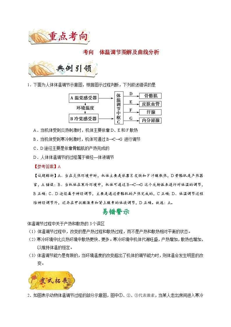 高中生物高考考点  体温调节-备战2022年高考生物考点一遍过 试卷02