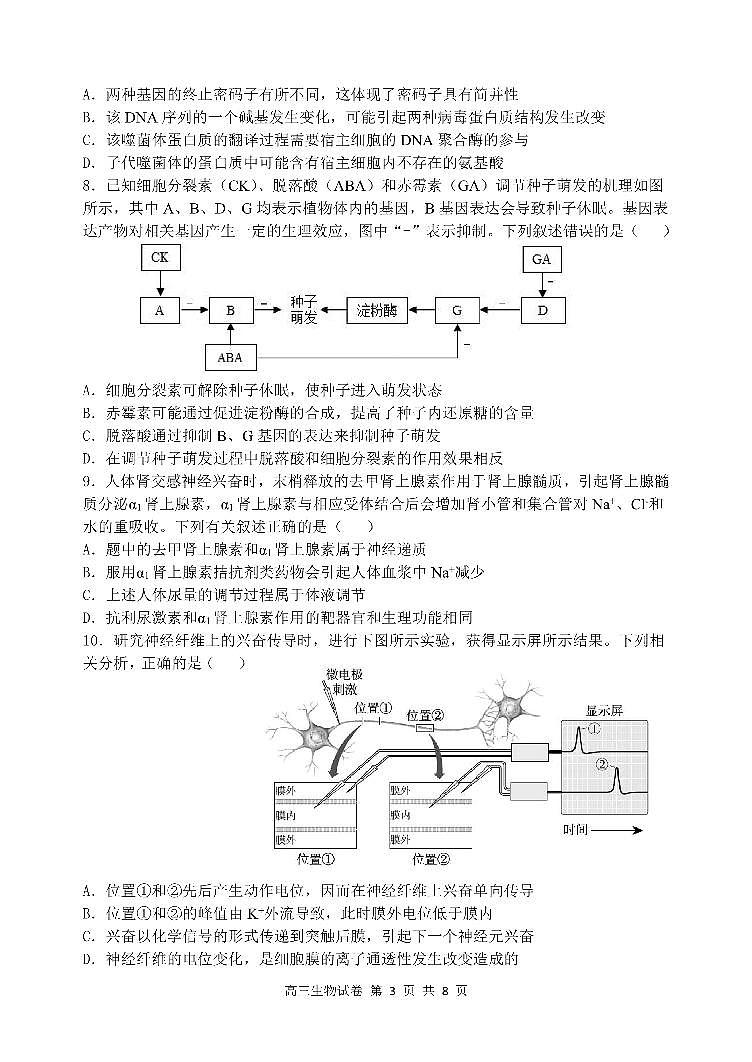 辽宁省大连市滨城联盟2022-2023学年高三上学期期中（‖）考试生物试题第3页