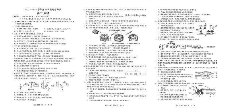 2022-2023学年河南省许平汝联盟高二上学期期中联考生物试题PDF版含答案01