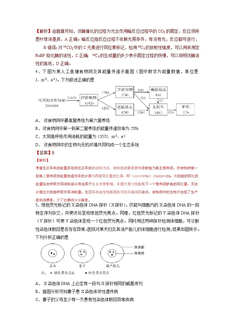 高中生物高考2015年普通高等学校招生全国统一考试理综试题（福建卷，解析版）02