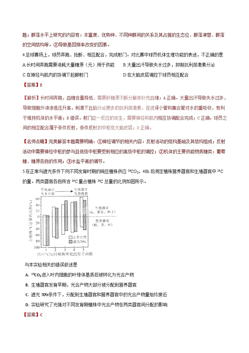 高中生物高考2016年普通高等学校招生全国统一考试理综试题（北京卷，含解析）第3页