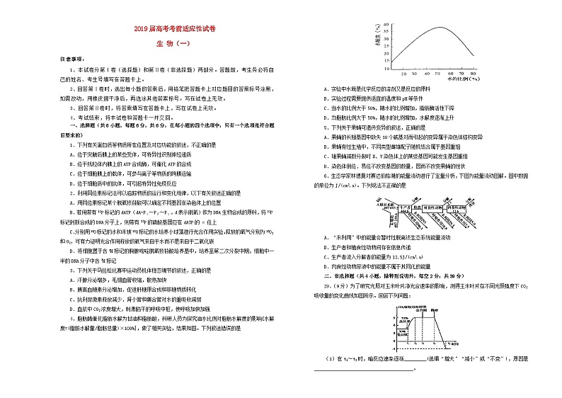 高中生物高考2019年高考生物考前适应性试题（一）第1页