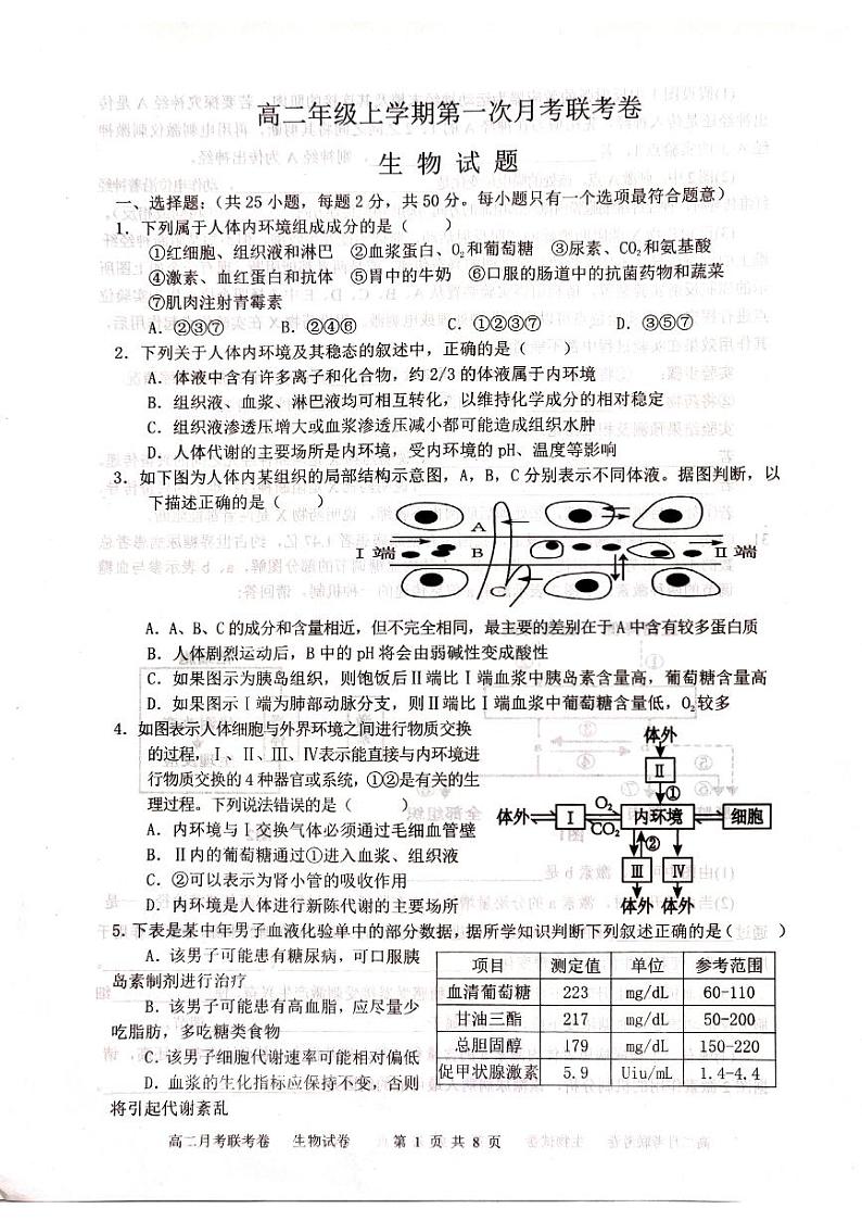 2022-2023学年河南省开封市五县高二上学期第一次月考联考生物试题PDF版含答案01