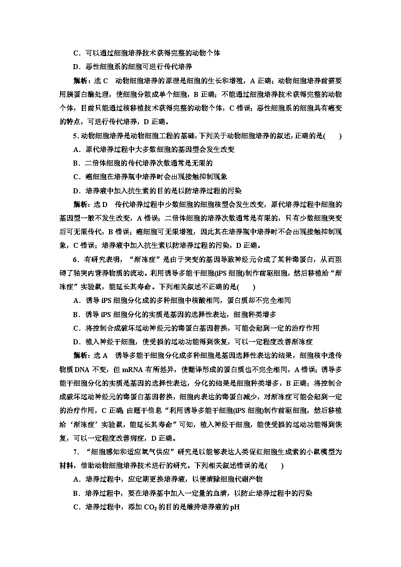 人教版高中生物选择性必修3第2章细胞工程第2节第1课时动物细胞培养课件+课时检测含答案02