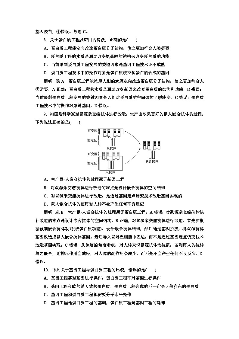 人教版高中生物选择性必修3课时跟踪检测（十五）蛋白质工程的原理和应用含答案第3页