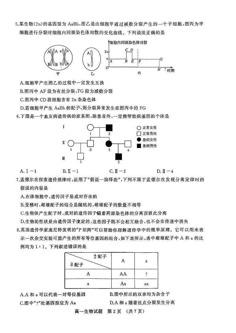 2022-2023年山东省济南市高一下学期期中生物试题与答案含答案02