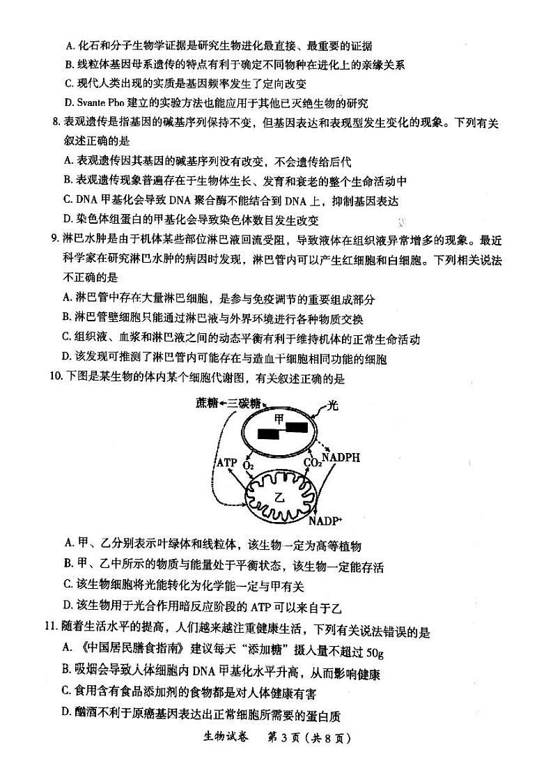 2023届广东省茂名市高三第二次综合考试（二模）生物试卷03