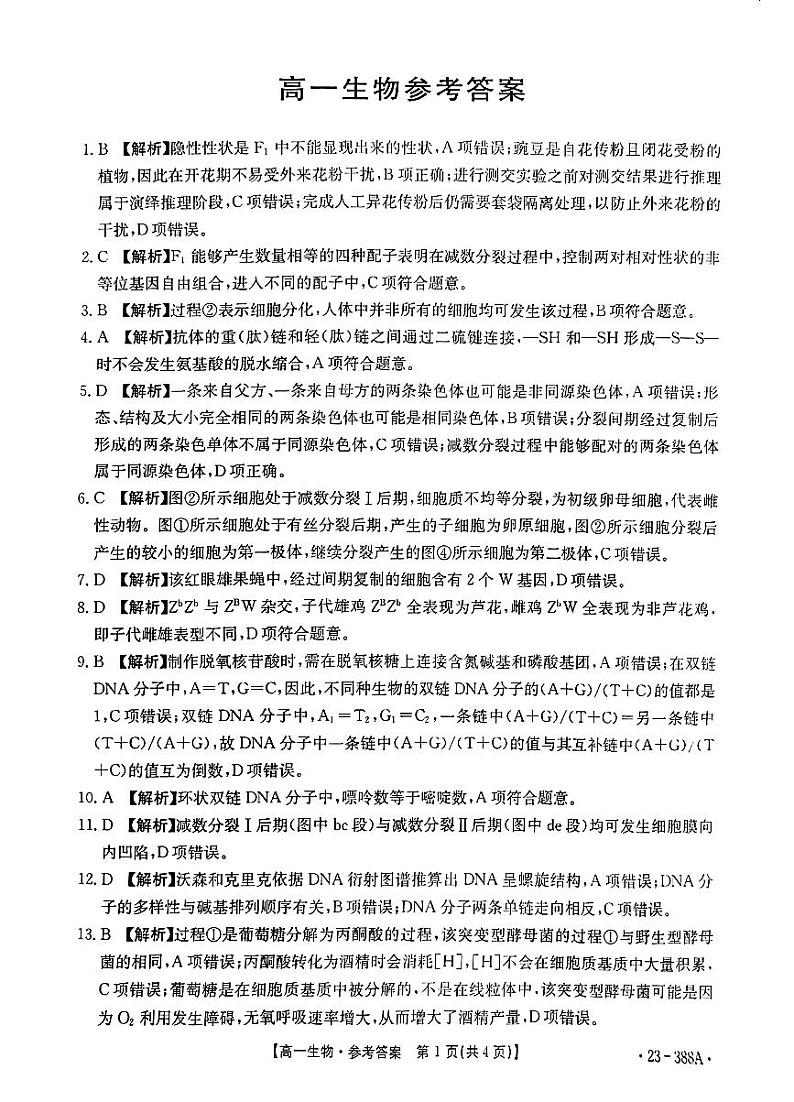 2022-2023学年广东省兴宁市高一下学期4月期中联考生物试题含答案01