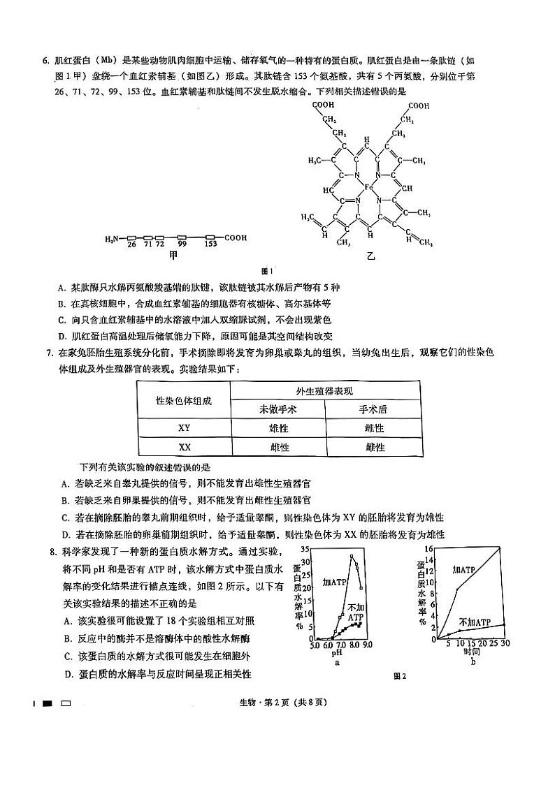 重庆巴蜀中学2023届高考适应性月考卷（六）生物试题第2页