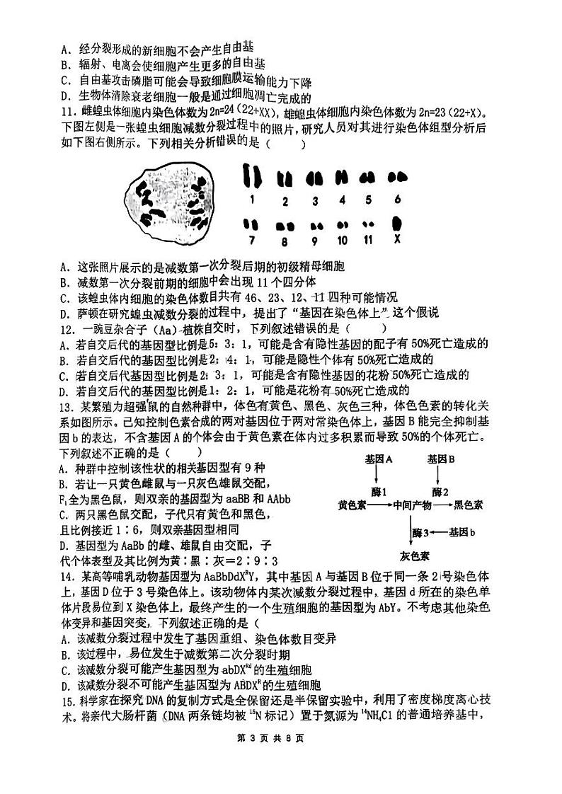 江西省2022-2023学年高三上学期11月阶段联考检测卷  生物第3页