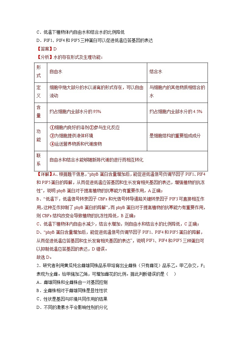 必刷卷01——【高考三轮冲刺】2023年高考生物考前20天冲刺必刷卷（湖北专用）（原卷版+解析版）02