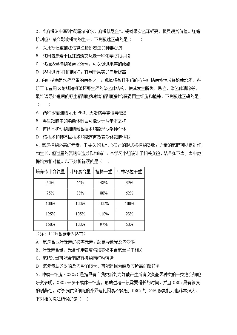 必刷卷05——【高考三轮冲刺】2023年高考生物考前20天冲刺必刷卷（湖北专用）（原卷版+解析版）02