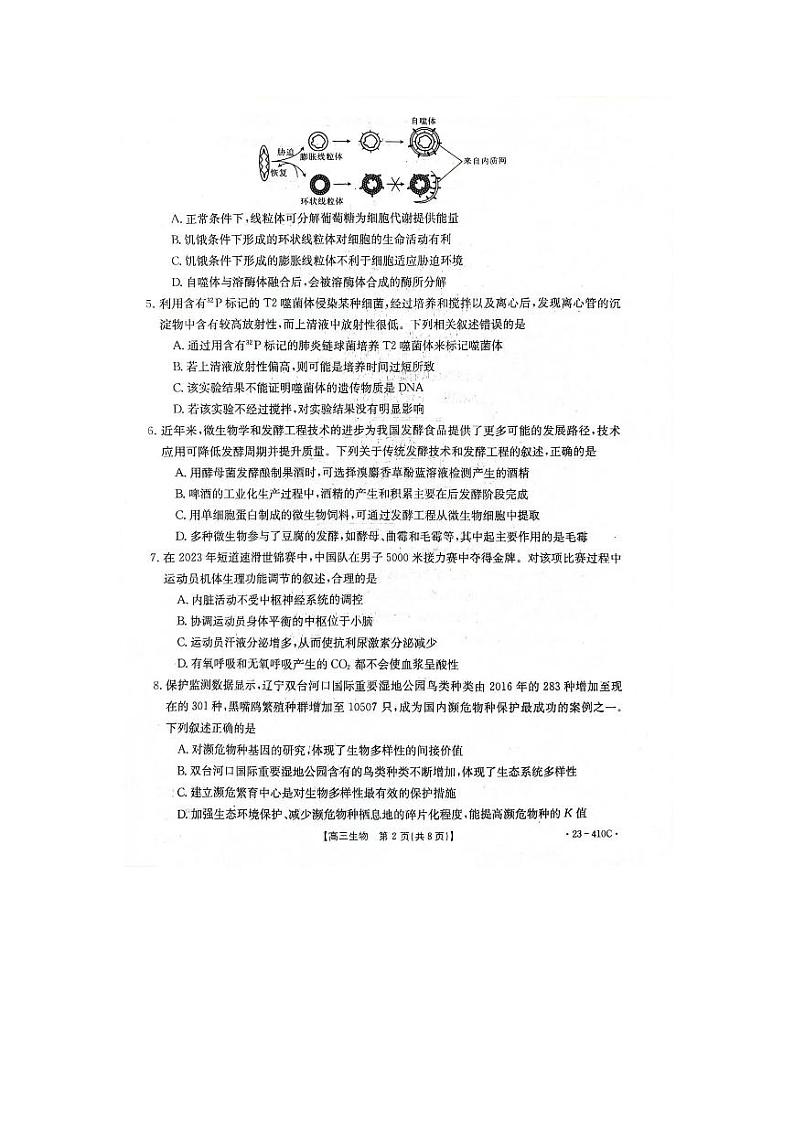 河北省2022-2023学年下学期高三4月联考生物试卷附答案第2页