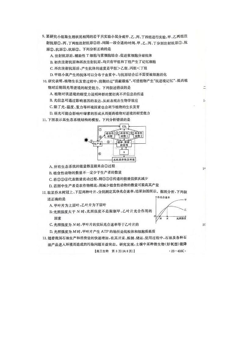 河北省2022-2023学年下学期高三4月联考生物试卷附答案第3页