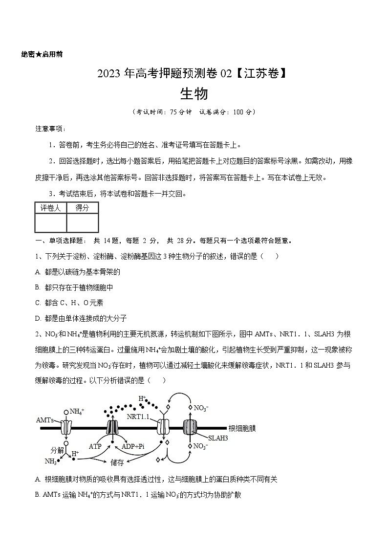 2023年高考押题预测卷02（江苏卷）-生物（考试版）01