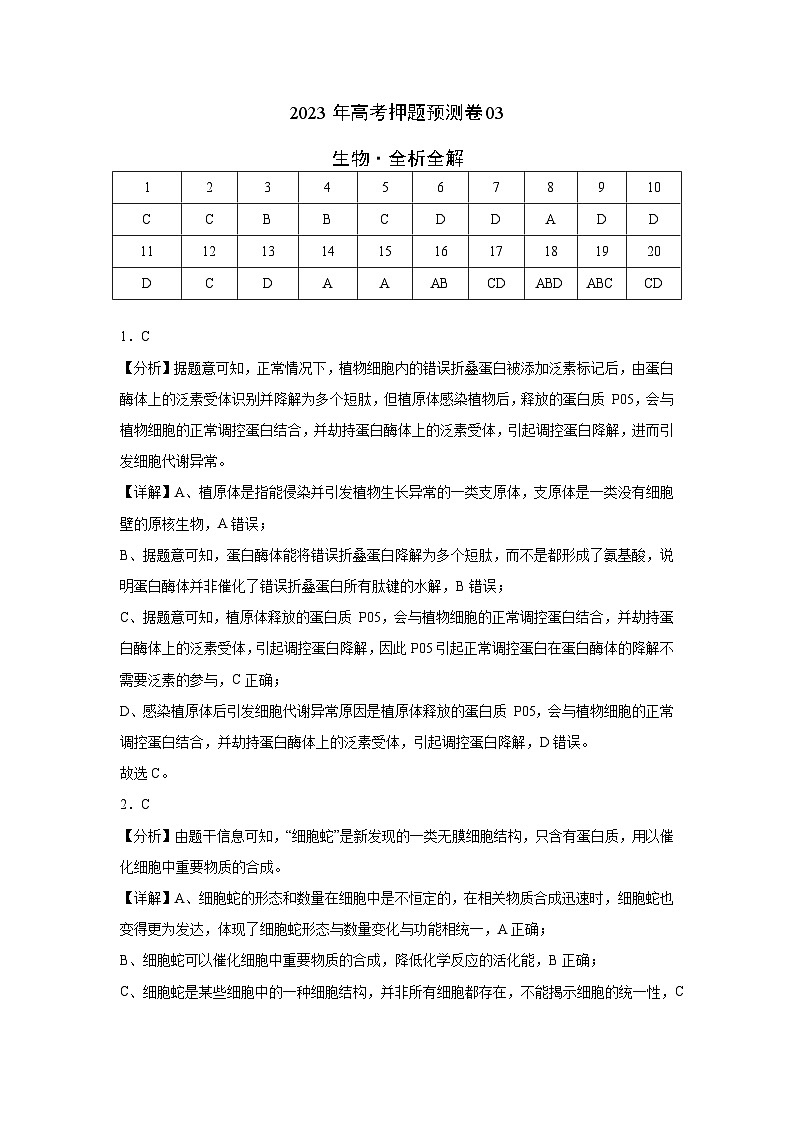 2023年高考押题预测卷03—生物（全析全解）第1页