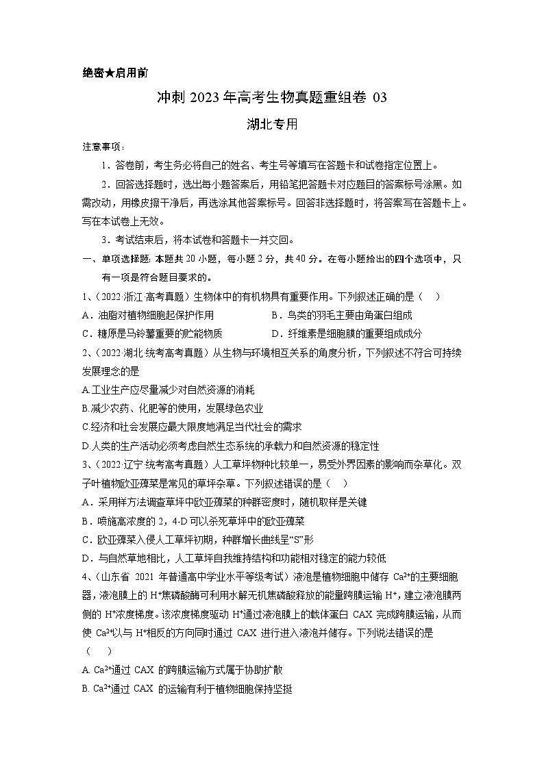 真题重组卷03——2023年高考生物真题汇编重组卷（湖北专用）01