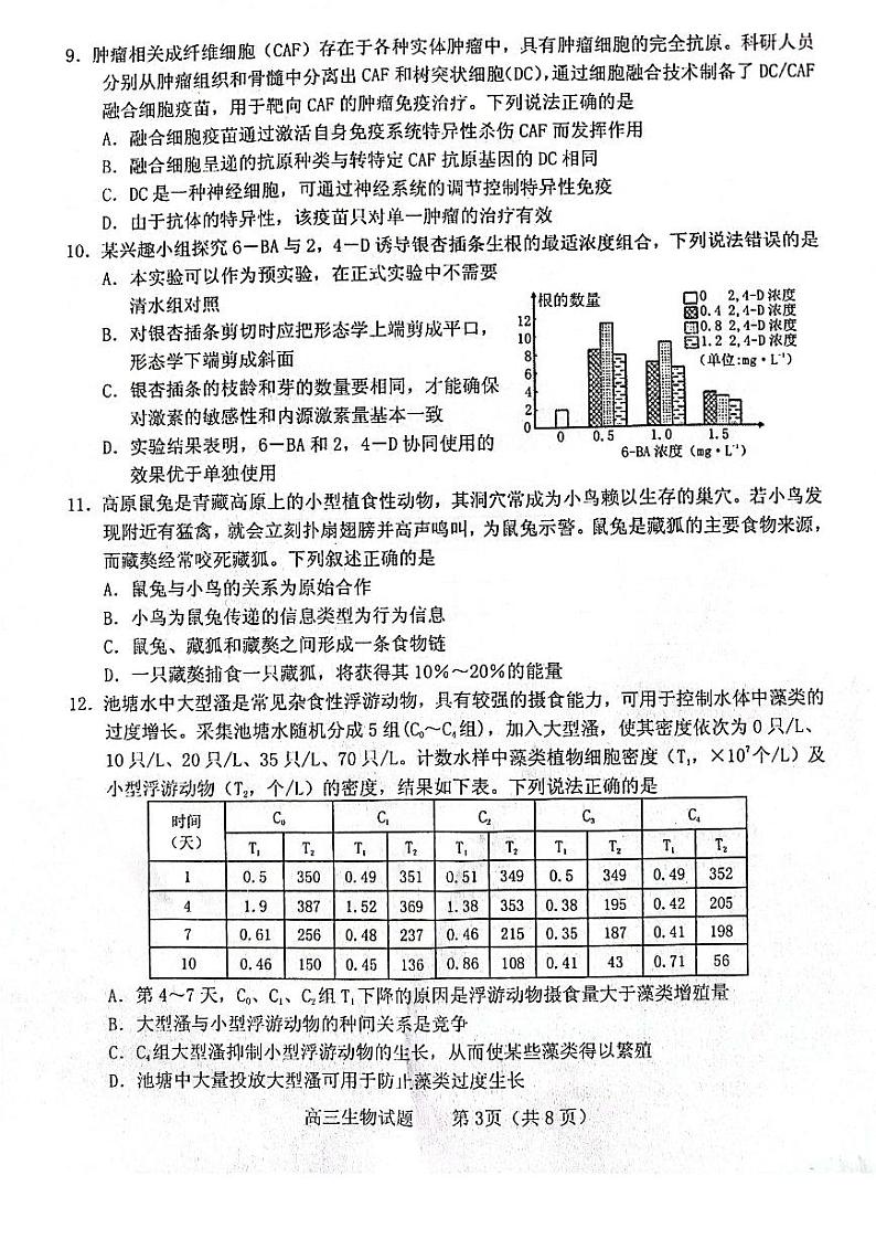 山东烟台2023届高三第二次模拟考试生物试卷+答案03
