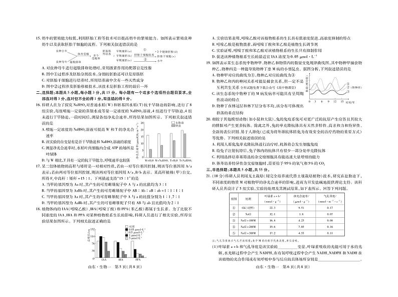2023届山东省普通高等学校招生全国统一考试仿真模拟（一）生物试卷（PDF版）03