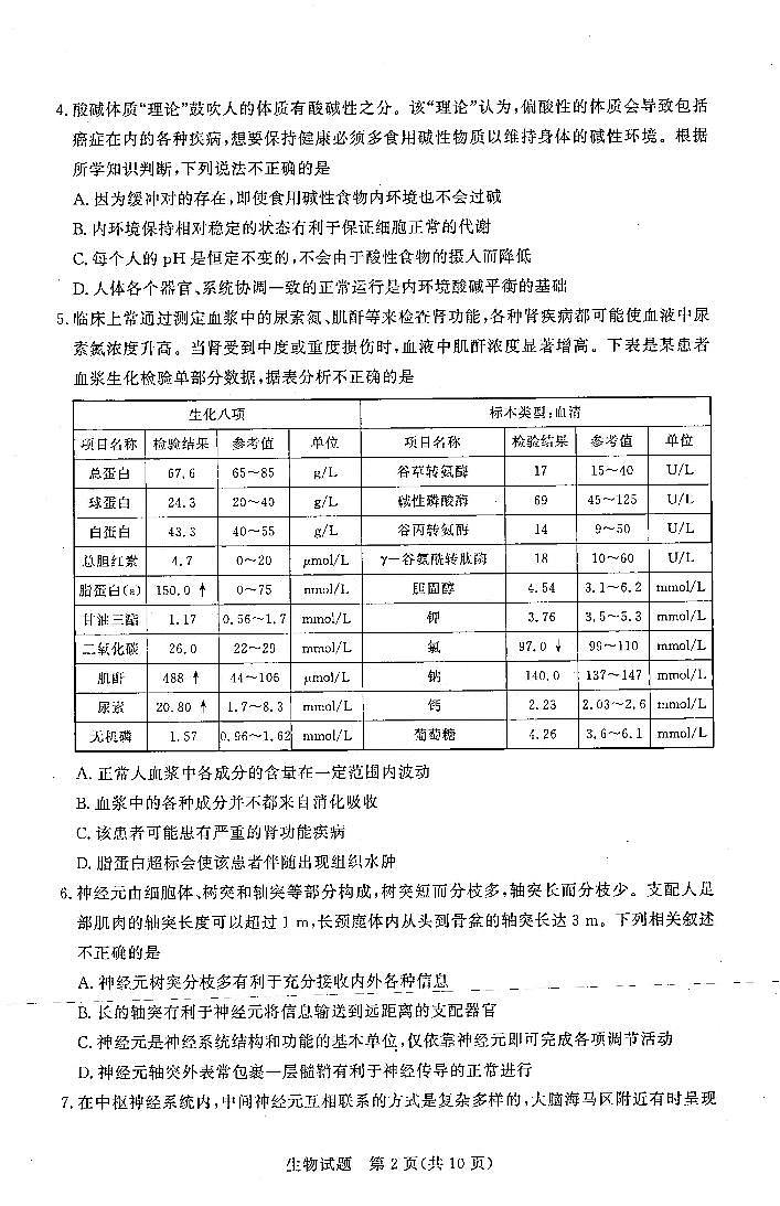 湘豫名校联考2022- 2023学年高二(上)阶段考试(一) 生物第2页