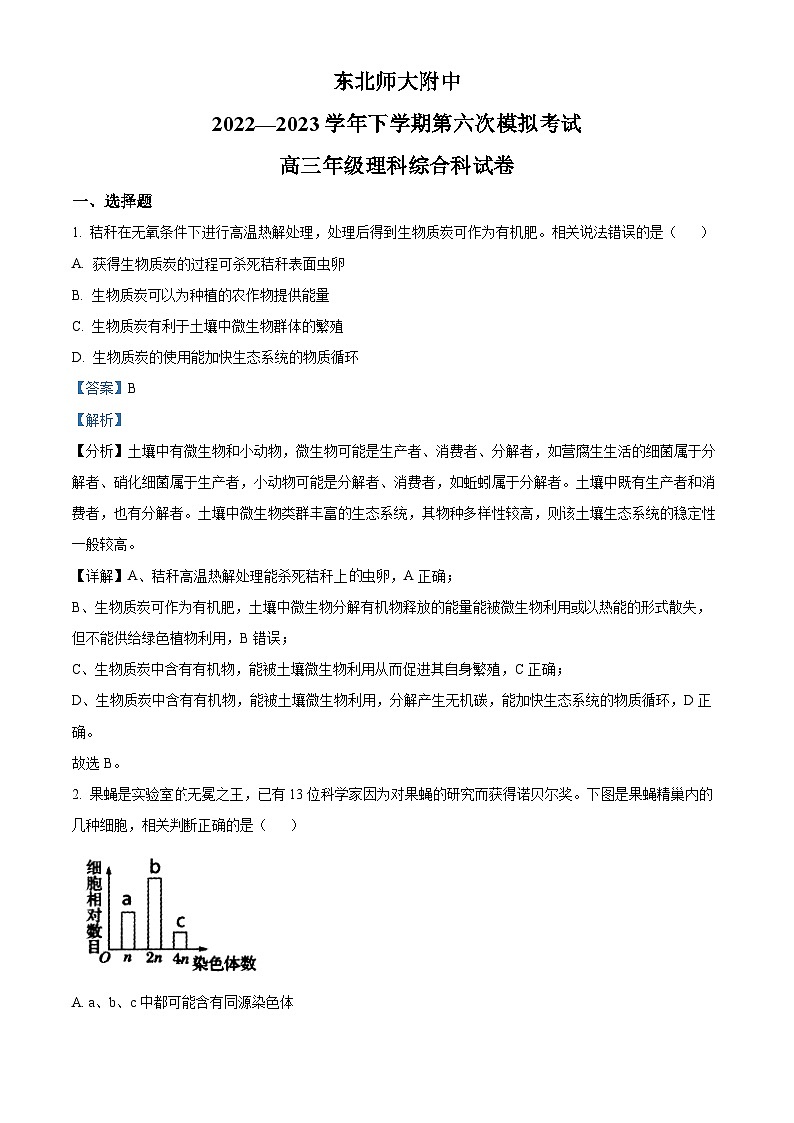 吉林省长春市东北师大附中2023届高三生物下学期三模试题（Word版附解析）第1页