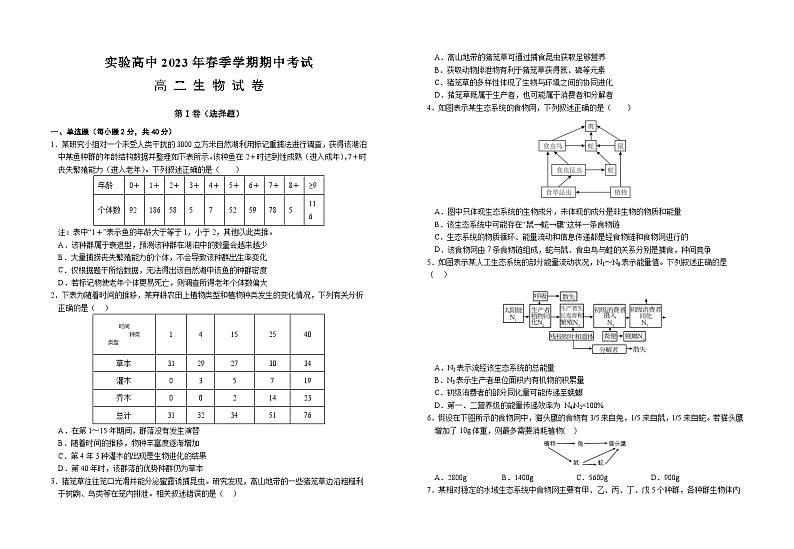 湖北省仙桃市田家炳实验高级中学2022-2023学年高二下学期期中考试生物试题第1页