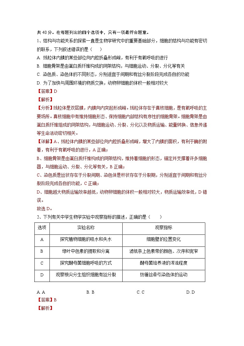 信息必刷卷05-2023年高考生物考前信息必刷卷（福建卷）（Word版附解析）02