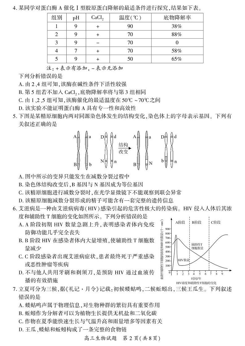 福建省厦门市2023届高三第四次质量检测生物试卷+答案02