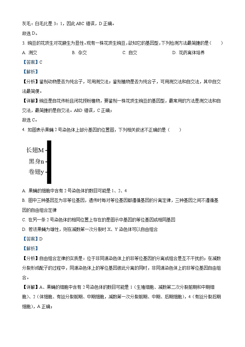 精品解析：陕西省西安市长安区一中2022-2023学年高二上学期期末生物试题（理科）（解析版）第2页