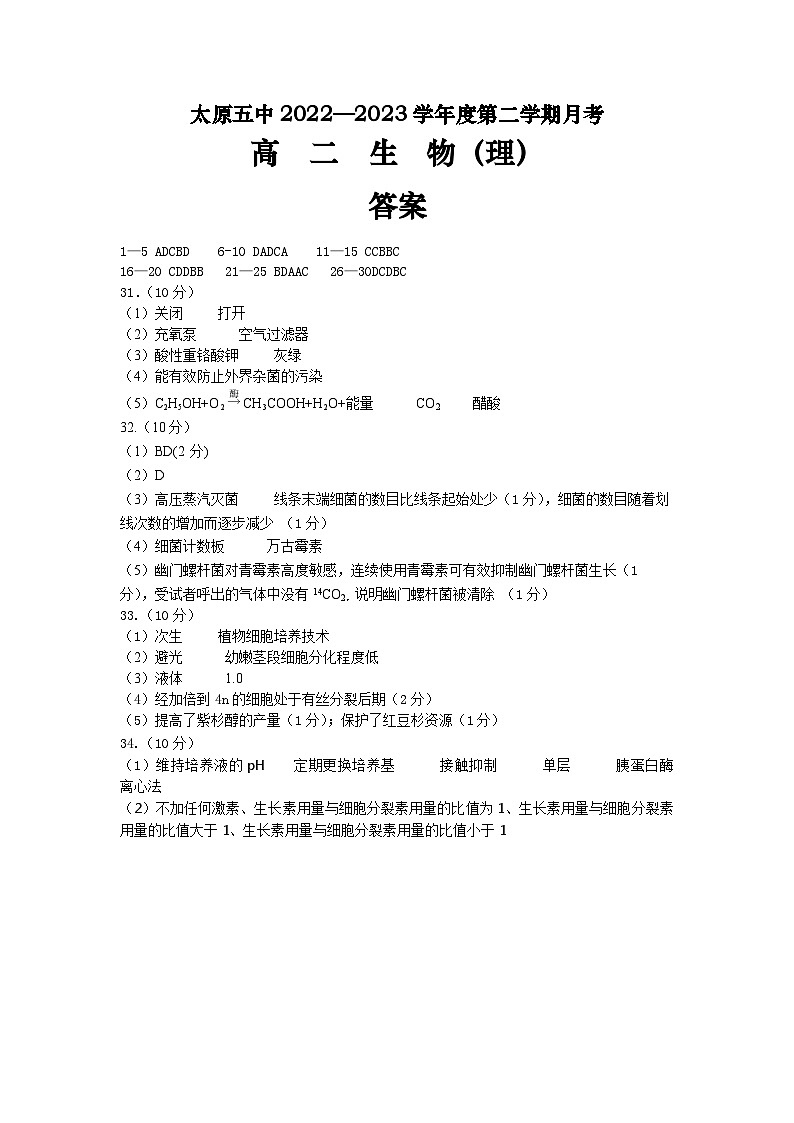 2022-2023学年山西省太原市第五中学高二下学期3月月考试题 生物 PDF版01