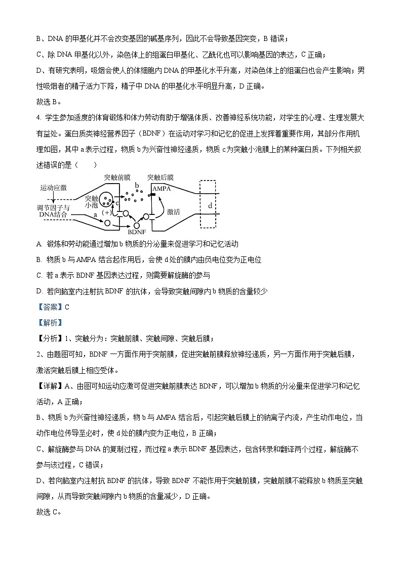 安徽省黄山市2022-2023学年高三生物下学期三模试题（Word版附解析）03