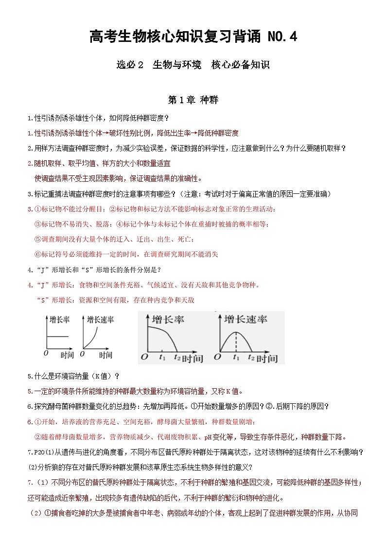 高考生物必背核心知识NO.4——选必2 生物与环境第1页