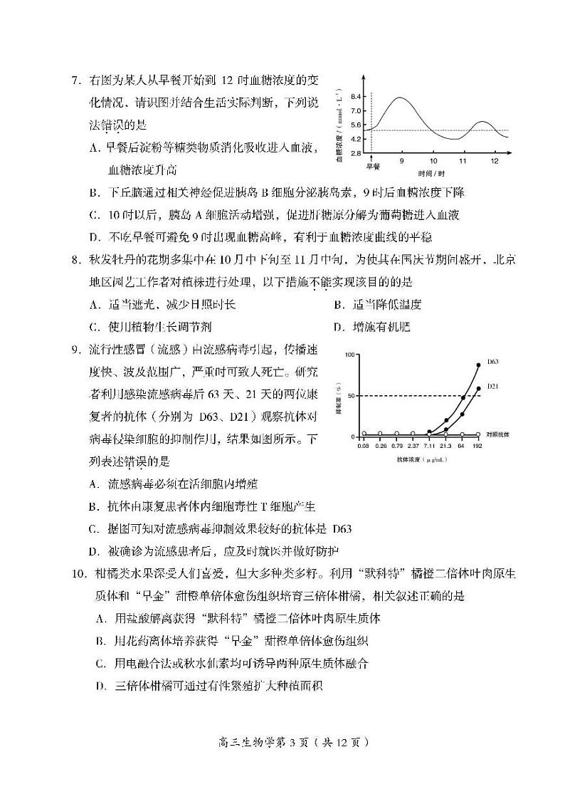 北京市房山区2023届高三下学期二模生物试卷+答案03