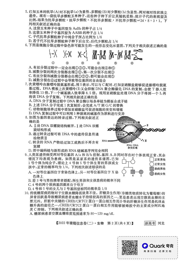 2022届河北省高三5月猜题信息卷（二）生物学试题（PDF版含答案）02