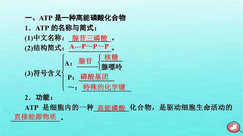 新教材2023年高中生物第5章细胞的能量供应和利用第2节细胞的能量“货币”ATP（课件+夯基提能作业）新人教版必修106