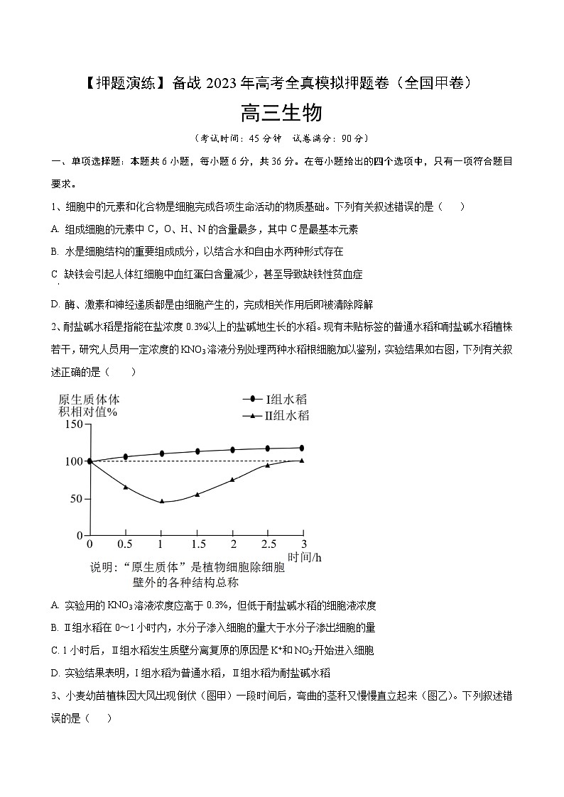 卷04【押题演练】备战2023年高考生物全真模拟押题卷（全国甲卷）（原卷版）01