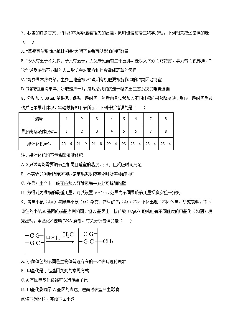 卷05【押题演练】备战2023年高考生物全真模拟押题卷（天津卷）（原卷版）03