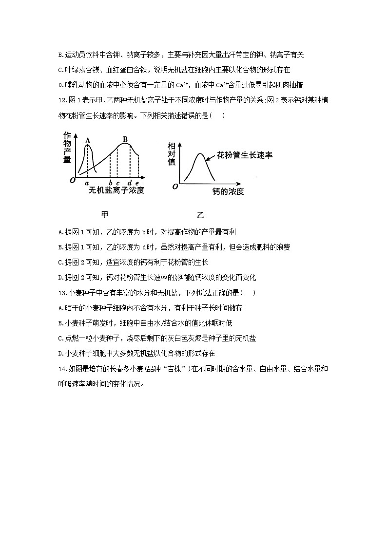 2022年高中生物1.1水和无机盐是构成细胞的重要无机物课时作业浙科版必修103